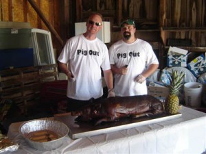Terri Duarte with his DIY roasted pig