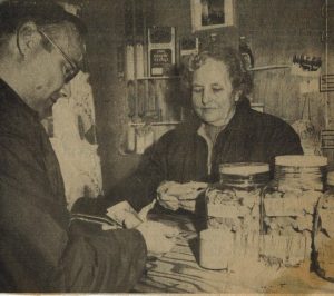 Myrtle Shaw Selling Maple Candy at Shaws Maple Products Early 1980s