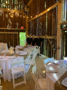The barn at Valleycroft set beautifully for dinner