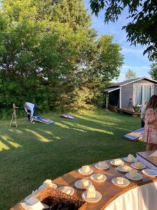 Guests of this wedding near Washago enjoy some pretty lively corn hole games!