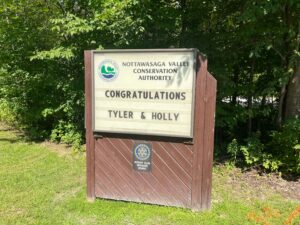 A sign welcoming Tyler and Holly on their wedding day
