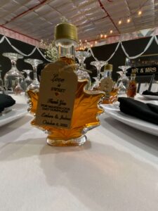 Maple Syrup favours for guests at the Ferguson's East Oro Wedding