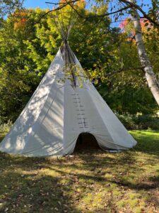 A traditional teepee sits on the Healing Centre property