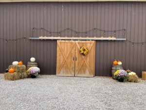 Barn doors decorated for fall
