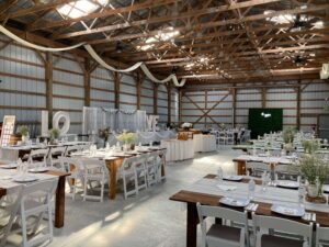 The newer barn looks stunning decorated for the reception
