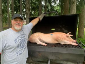 Kent in the process of roasting at his Shaws Catering DIY Pig Roast