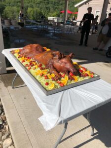 Great presentation of one of Dave's SIX roasted pigs