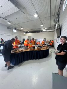 The team at Miller Waste enjoy the Shaws Catering BBQ buffet