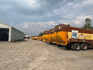 Waste Management trucks lined up at the Miller Waste depot in Hillsdale