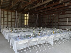 The reception is so inviting with crisp white linens, fresh flowers and personal treats from the bride and groom.
