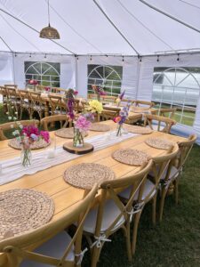 Flowers on a table for a family celebration