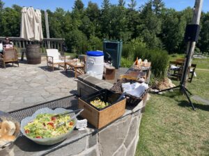 The stone sitting area provides a great buffet full of fresh home-made salads from Shaws Catering